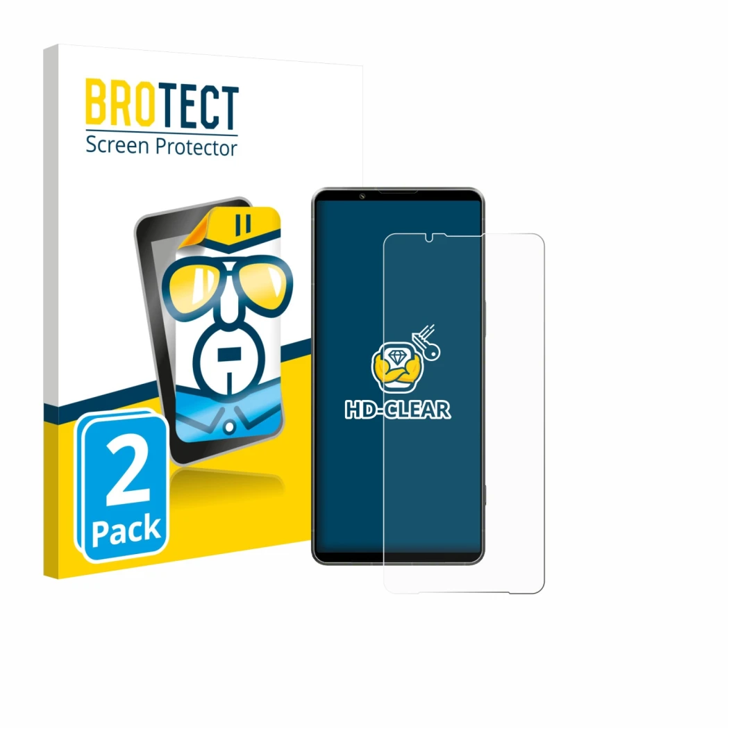 Parte frontale di una confezione del prodotto con il logo del marchio BROTECT. Accanto è raffigurato il dispositivo Sony Xperi