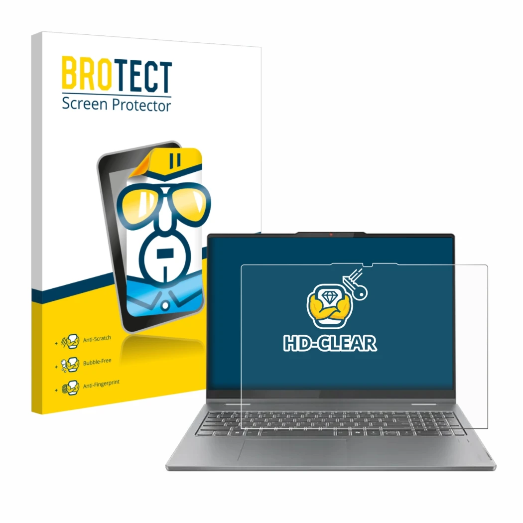 Parte frontale di una confezione del prodotto con il logo del marchio BROTECT. Accanto è raffigurato il dispositivo Lenovo Ide