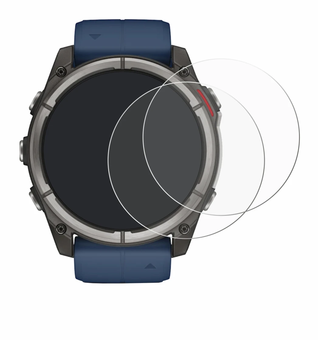 Immagine del dispositivo Garmin quatix 8 (51 mm) con un'ampia varietà di protezioni per lo schermo.