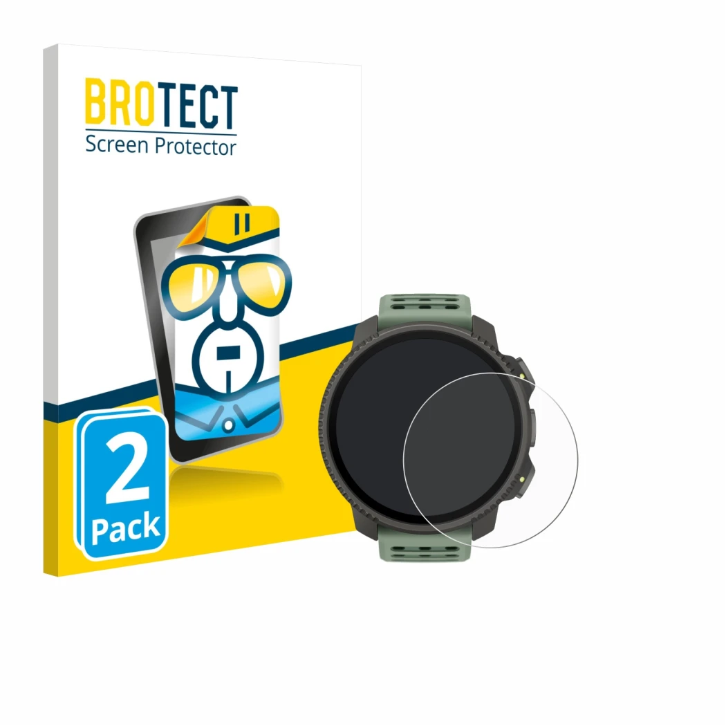 Parte frontale di una confezione del prodotto con il logo del marchio BROTECT. Accanto è raffigurato il dispositivo Suunto Ver