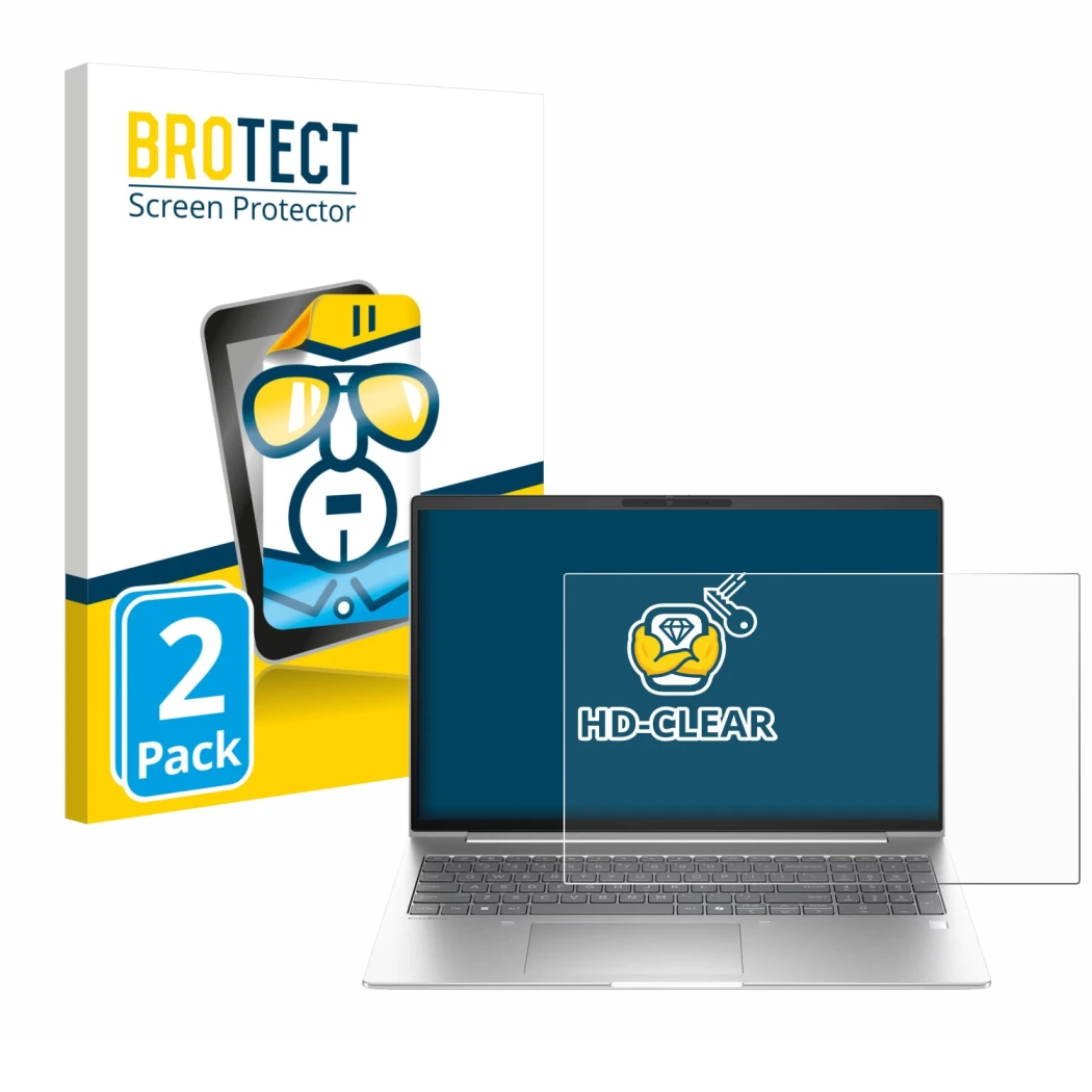 Parte frontale di una confezione del prodotto con il logo del marchio BROTECT. Accanto è raffigurato il dispositivo HP EliteBo