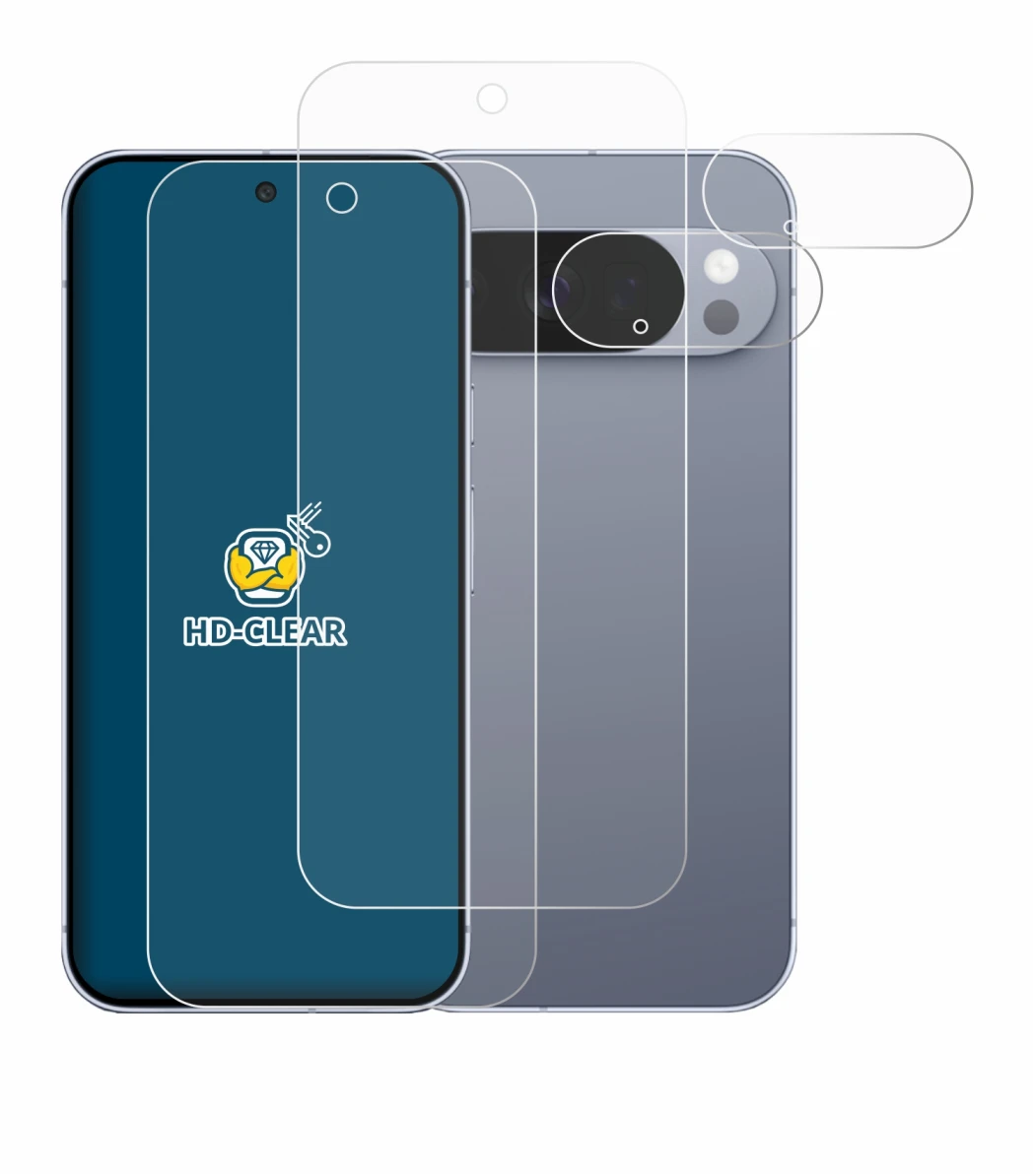 Immagine del dispositivo Google Pixel 10 Pro (Fronte+Fotocamera) con un'ampia varietà di protezioni per lo schermo.