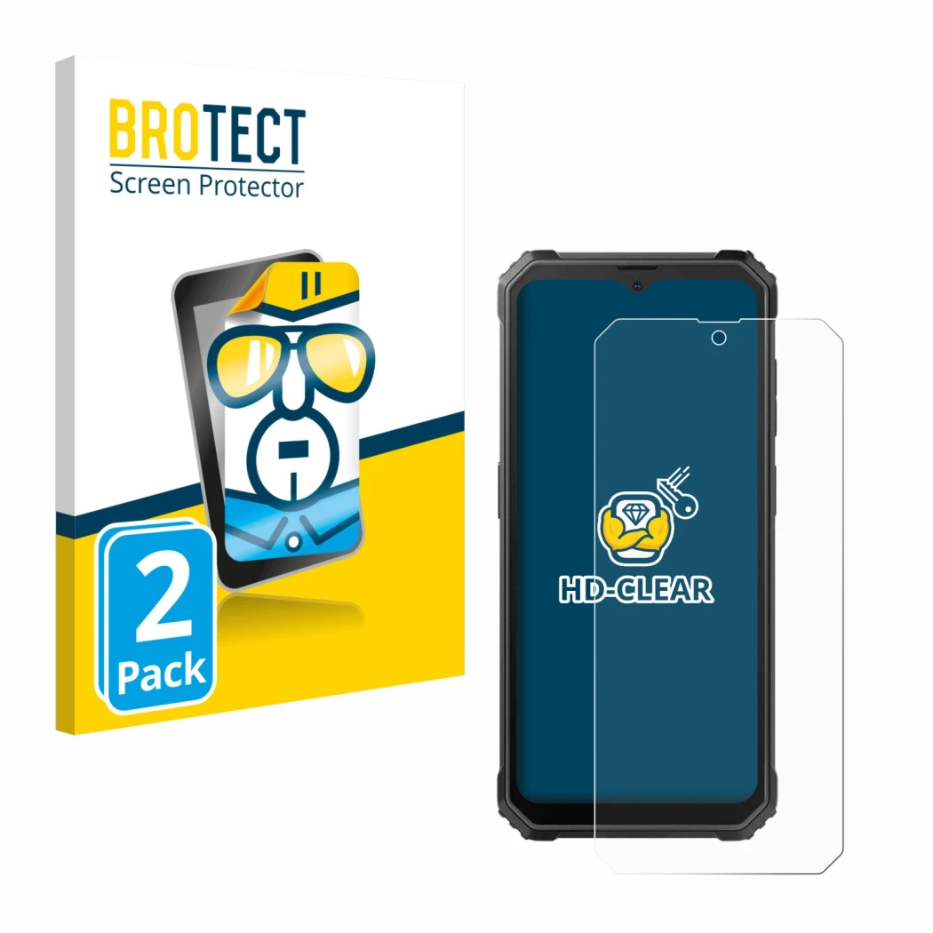 Parte frontale di una confezione del prodotto con il logo del marchio BROTECT. Accanto è raffigurato il dispositivo Blackview 