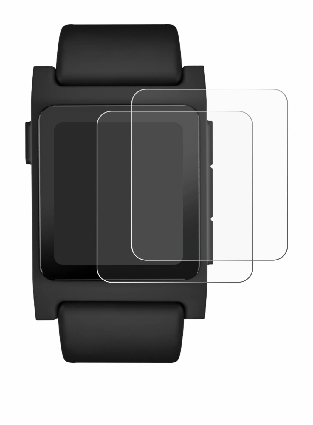 Immagine del dispositivo Pebble 2 Duo 2025 con un'ampia varietà di protezioni per lo schermo.