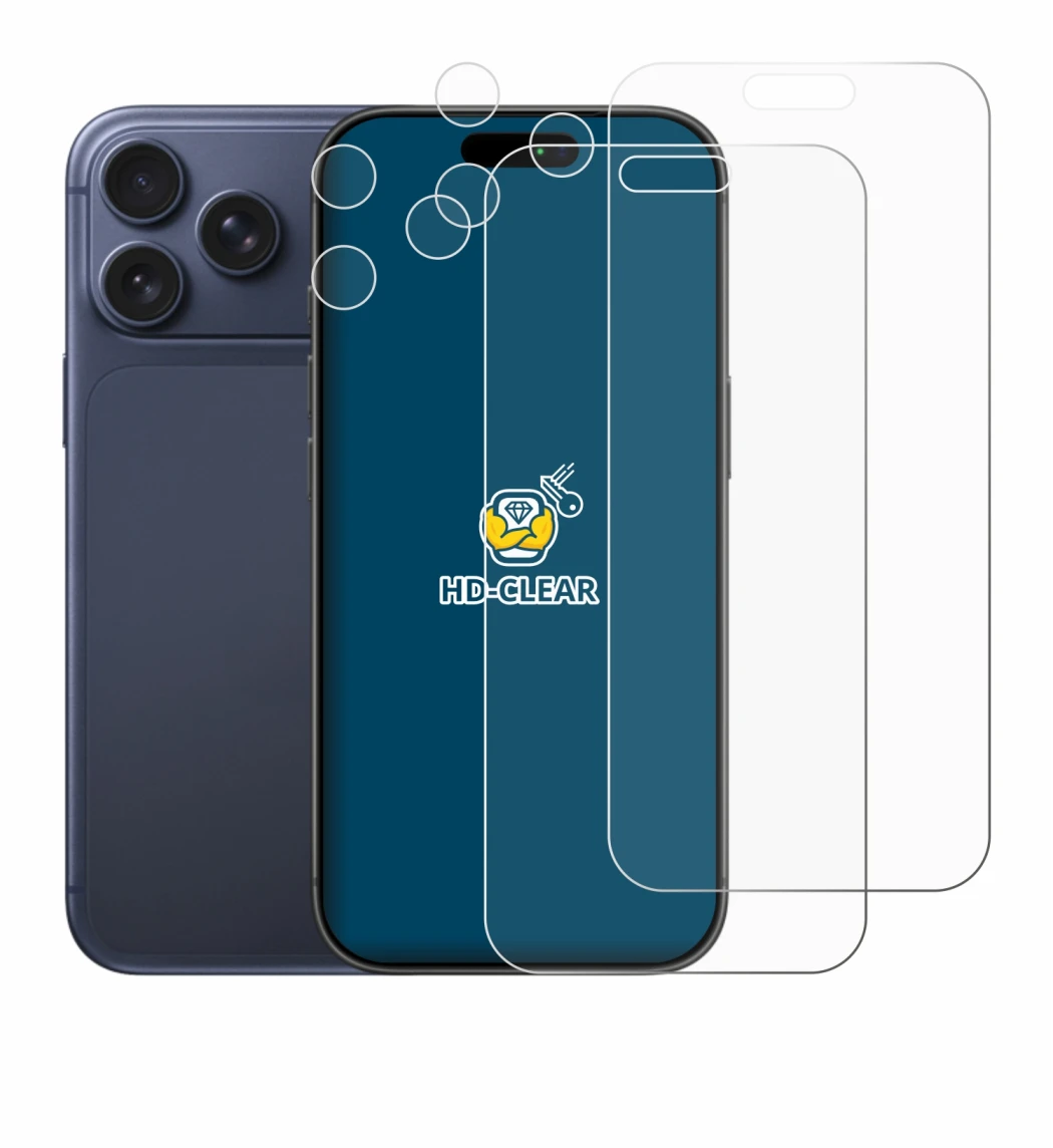 Immagine del dispositivo Apple iPhone 17 Pro Max (Fronte+Fotocamera) con un'ampia varietà di protezioni per lo schermo.