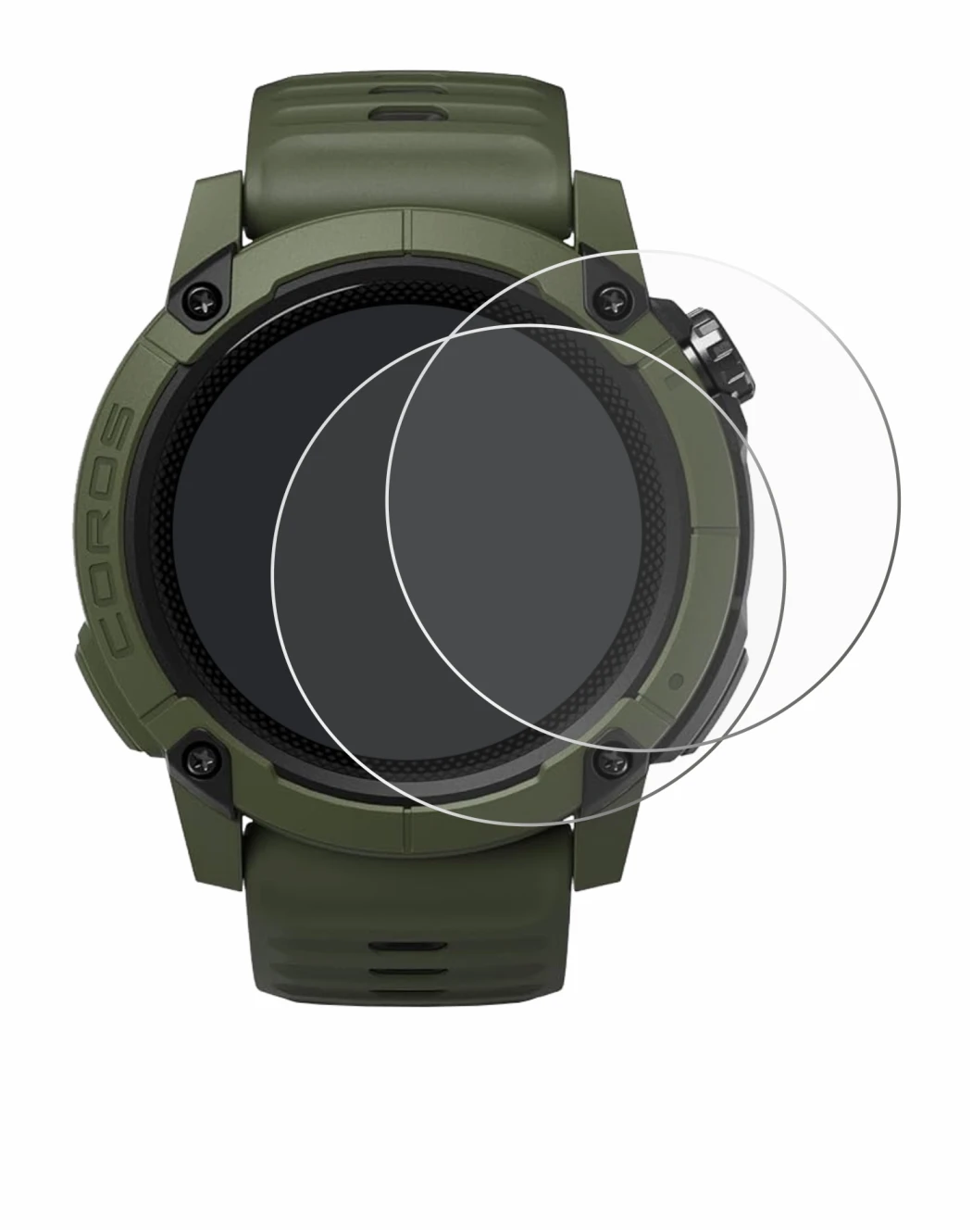 Immagine del dispositivo Coros NOMAD con un'ampia varietà di protezioni per lo schermo.