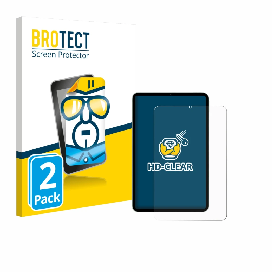 Parte frontale di una confezione del prodotto con il logo del marchio BROTECT. Accanto è raffigurato il dispositivo Xiaomi Pad