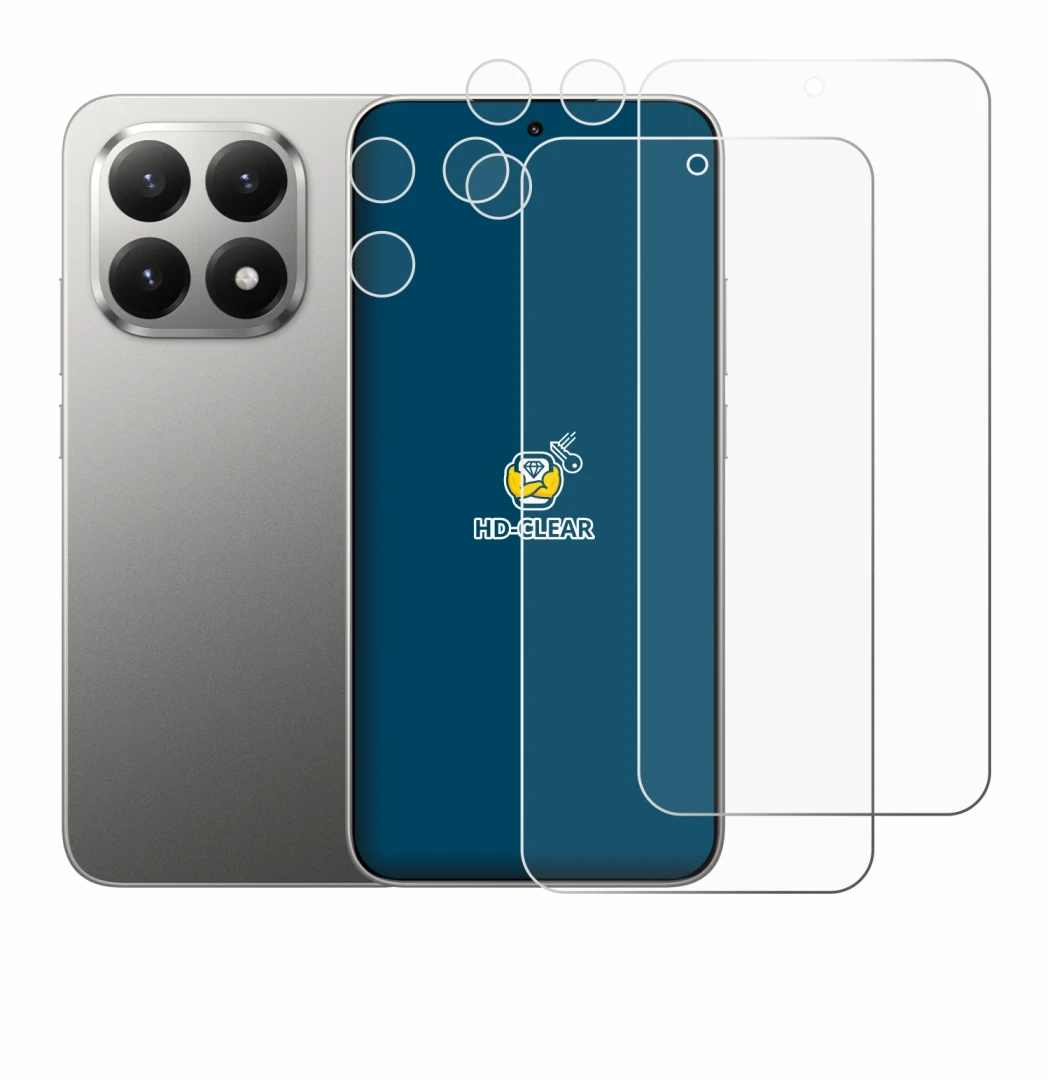 Immagine del dispositivo Xiaomi 15T (Fronte+Fotocamera) con un'ampia varietà di protezioni per lo schermo.