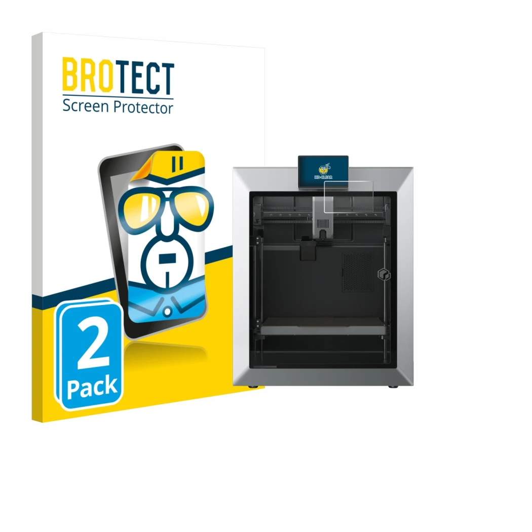 Parte frontale di una confezione del prodotto con il logo del marchio BROTECT. Accanto è raffigurato il dispositivo Qidi Tech 