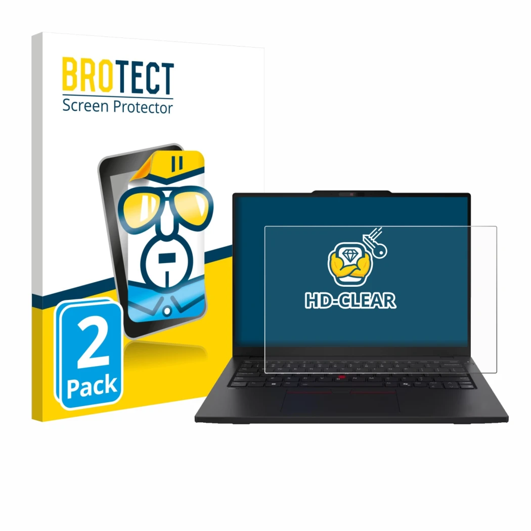 Parte frontale di una confezione del prodotto con il logo del marchio BROTECT. Accanto è raffigurato il dispositivo Lenovo Thi