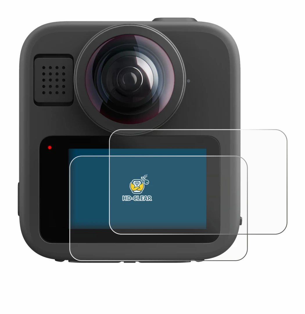 Immagine del dispositivo GoPro Max 2 con un'ampia varietà di protezioni per lo schermo.
