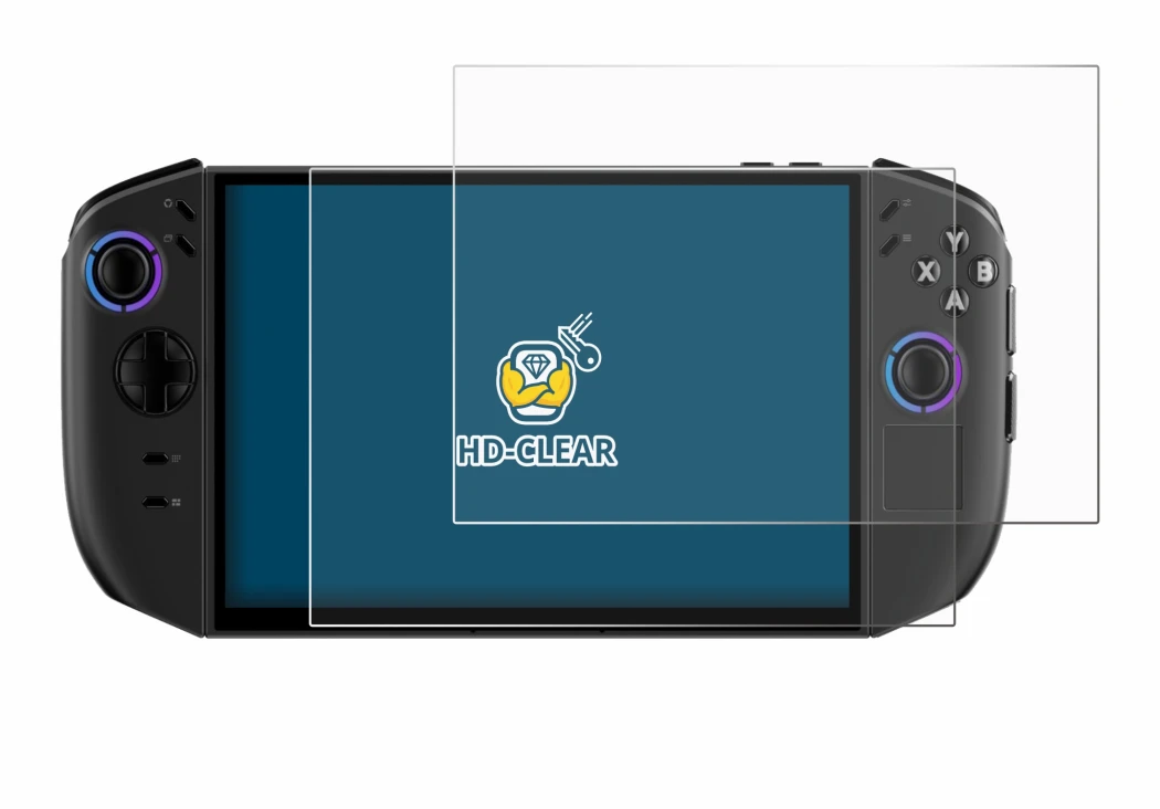 Immagine del dispositivo Lenovo Legion Go Gen 2 con un'ampia varietà di protezioni per lo schermo.