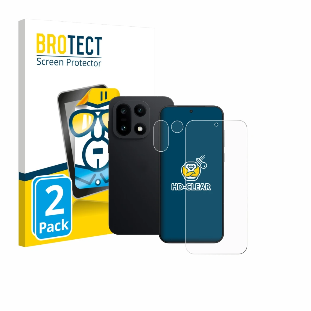 Parte frontale di una confezione del prodotto con il logo del marchio BROTECT. Accanto è raffigurato il dispositivo OnePlus 15