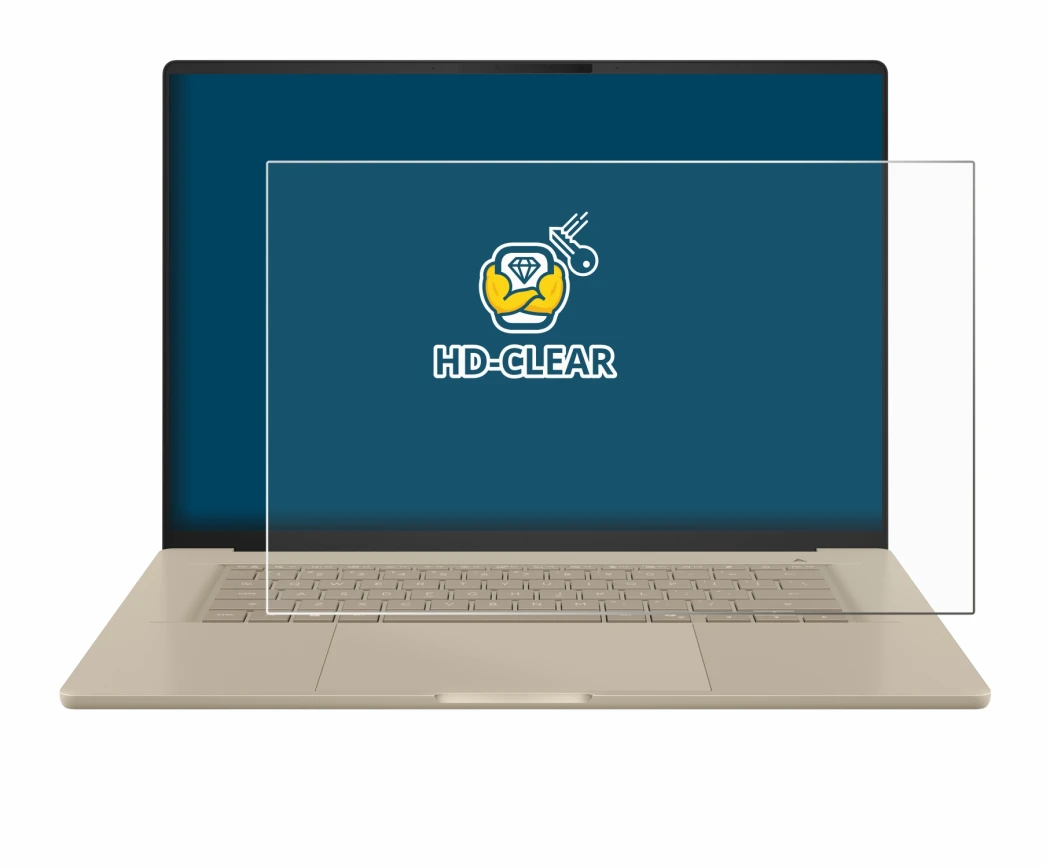 Immagine del dispositivo ASUS ZenBook A16 UX3607 con un'ampia varietà di protezioni per lo schermo.