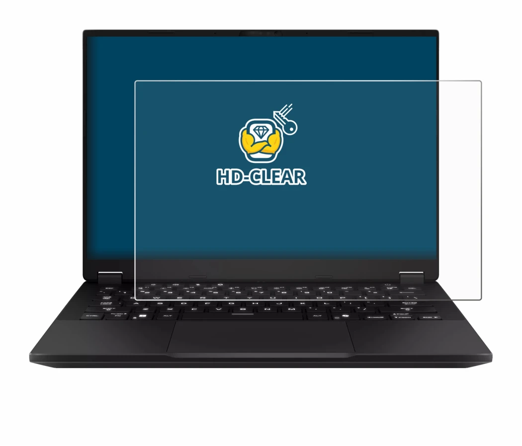 Immagine del dispositivo ASUS TUF Gaming A14 con un'ampia varietà di protezioni per lo schermo.