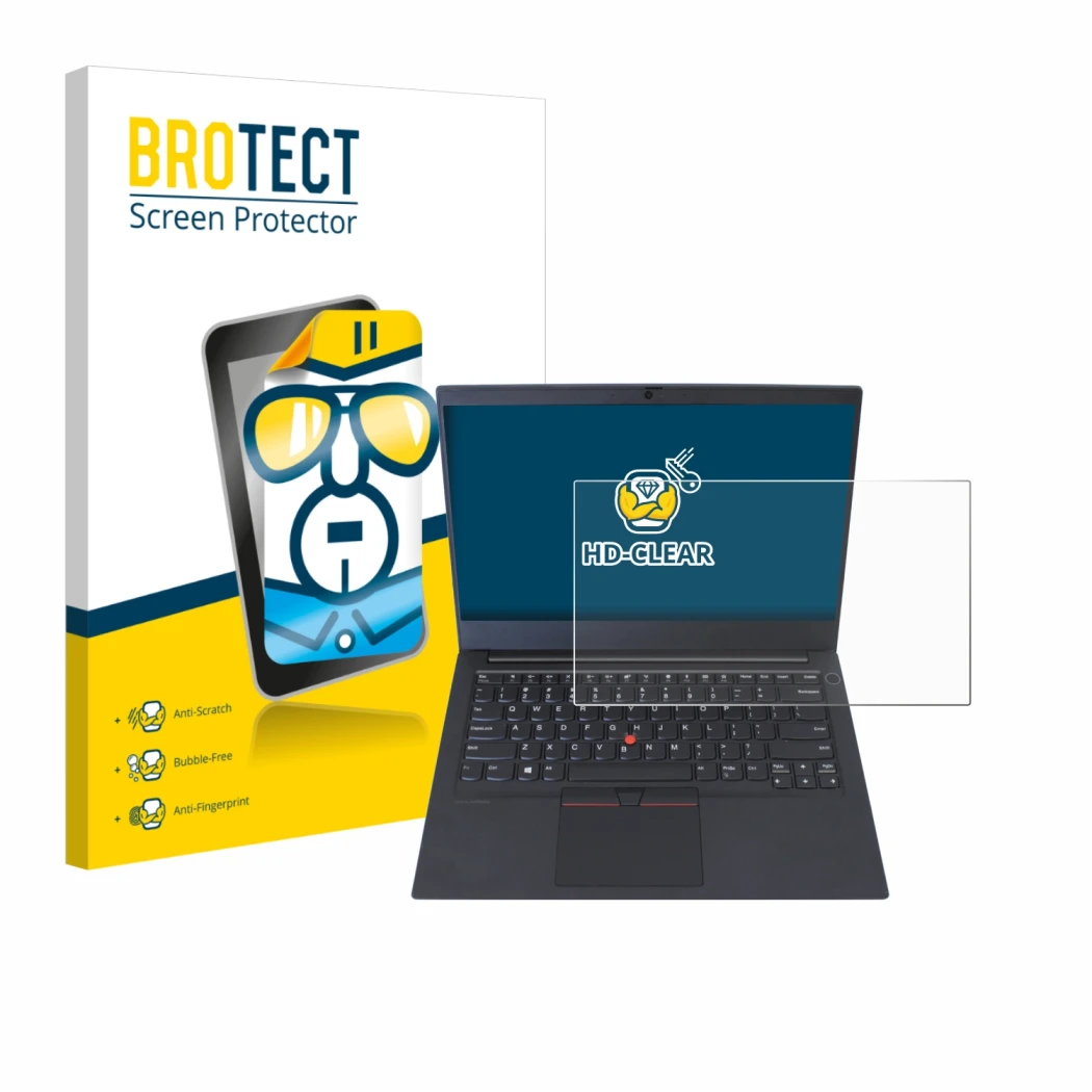 Parte frontale di una confezione del prodotto con il logo del marchio BROTECT. Accanto è raffigurato il dispositivo Lenovo Thi