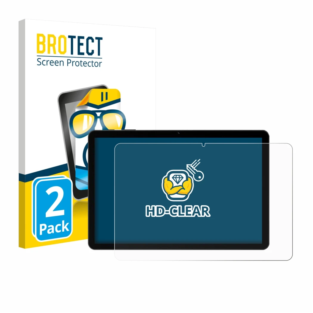 Parte frontale di una confezione del prodotto con il logo del marchio BROTECT. Accanto è raffigurato il dispositivo Doogee Tab