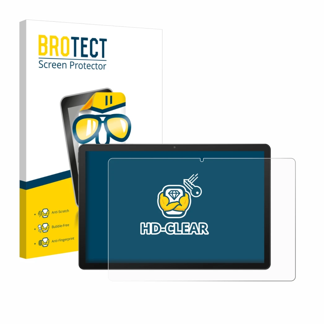 Parte frontale di una confezione del prodotto con il logo del marchio BROTECT. Accanto è raffigurato il dispositivo Sunmi CPad