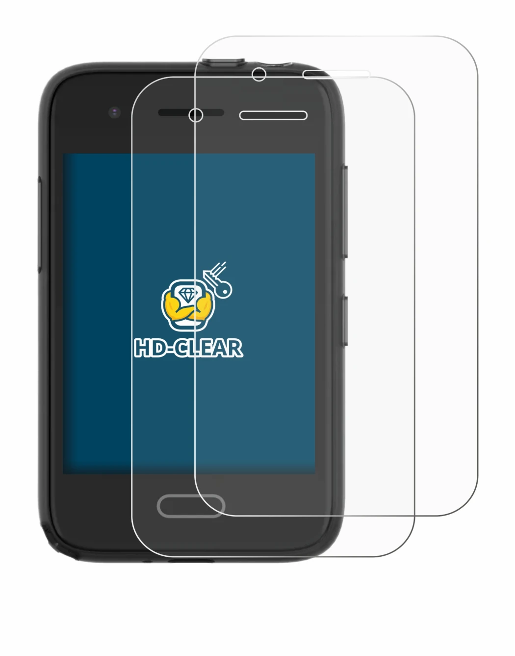 Immagine del dispositivo Xplora One con un'ampia varietà di protezioni per lo schermo.