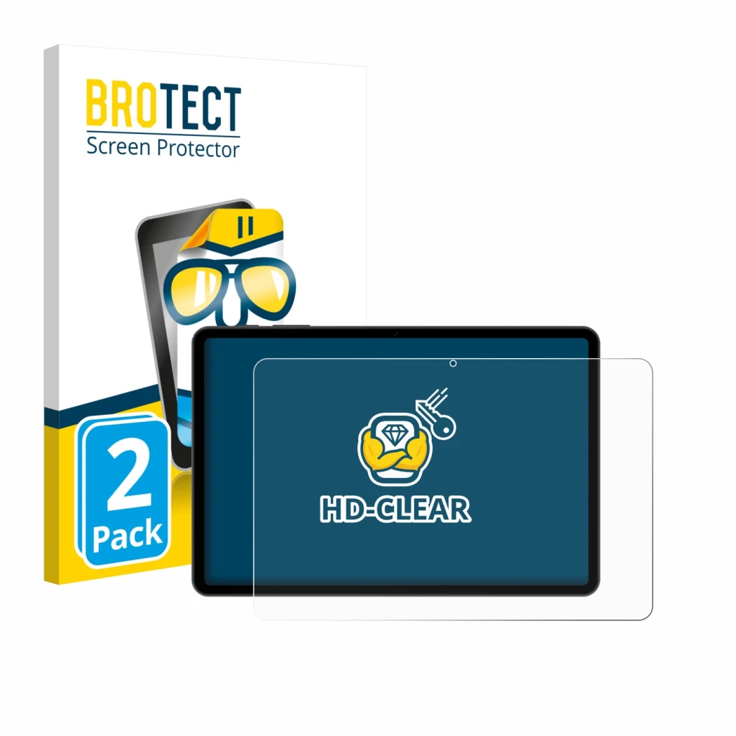 Parte frontale di una confezione del prodotto con il logo del marchio BROTECT. Accanto è raffigurato il dispositivo Doogee Tab