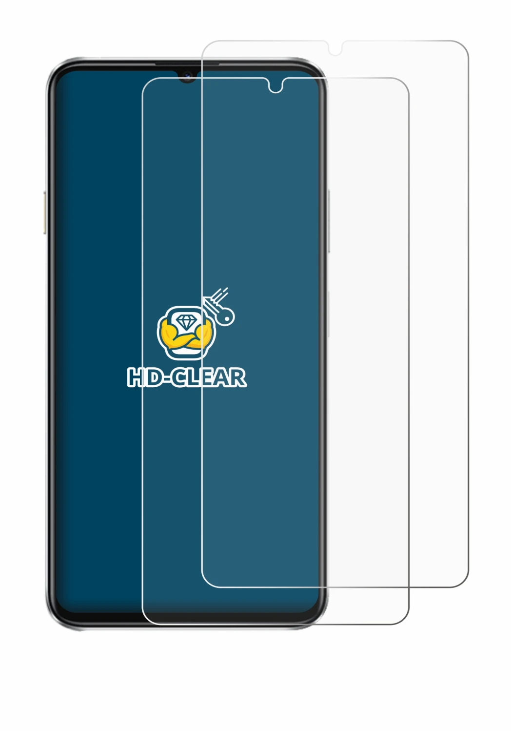Immagine del dispositivo Huawei Nova Y72S con un'ampia varietà di protezioni per lo schermo.