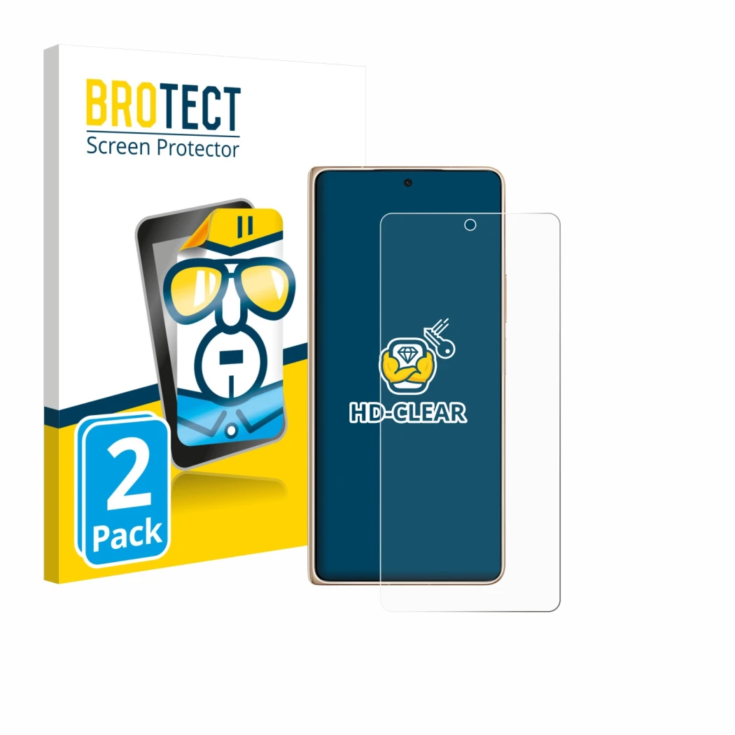 Parte frontale di una confezione del prodotto con il logo del marchio BROTECT. Accanto è raffigurato il dispositivo Honor Magi