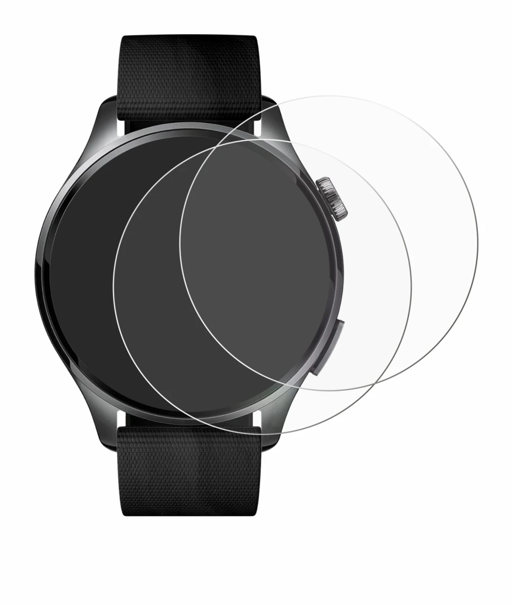 Immagine del dispositivo Xiaomi Watch 5 (47 mm) con un'ampia varietà di protezioni per lo schermo.