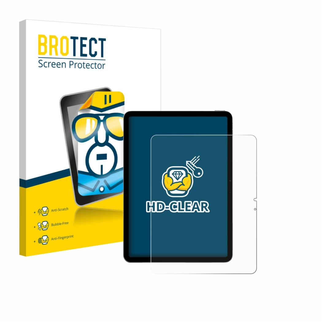 Parte frontale di una confezione del prodotto con il logo del marchio BROTECT. Accanto è raffigurato il dispositivo Apple iPad