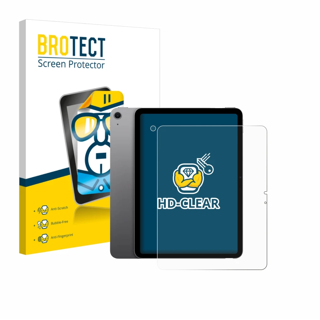 Parte frontale di una confezione del prodotto con il logo del marchio BROTECT. Accanto è raffigurato il dispositivo Apple iPad