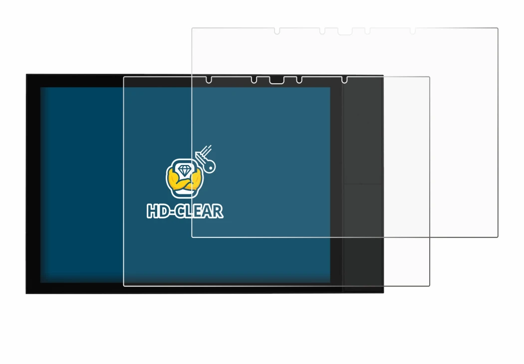 Immagine del dispositivo Shelly Wall Display XL con un'ampia varietà di protezioni per lo schermo.