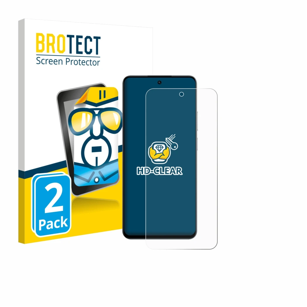 Parte frontale di una confezione del prodotto con il logo del marchio BROTECT. Accanto è raffigurato il dispositivo realme P3x