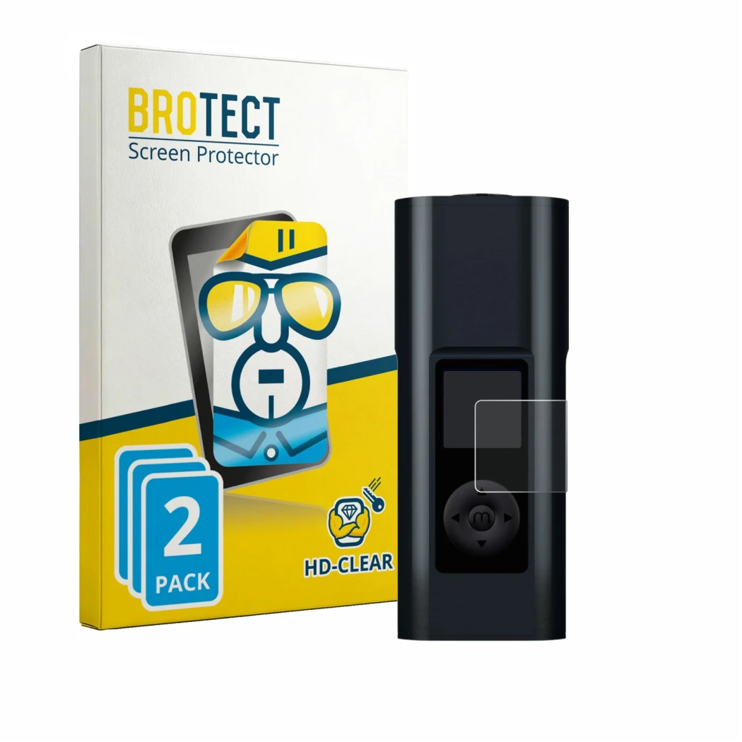 Parte frontale di una confezione del prodotto con il logo del marchio BROTECT. Accanto è raffigurato il dispositivo Arizer Sol