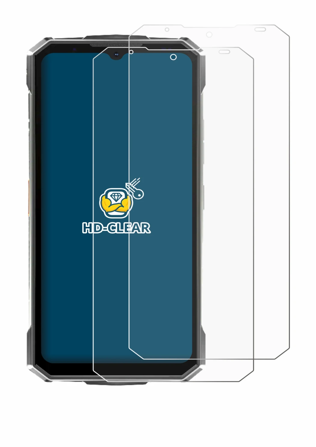 Immagine del dispositivo Doogee Fire 7 Ultra con un'ampia varietà di protezioni per lo schermo.