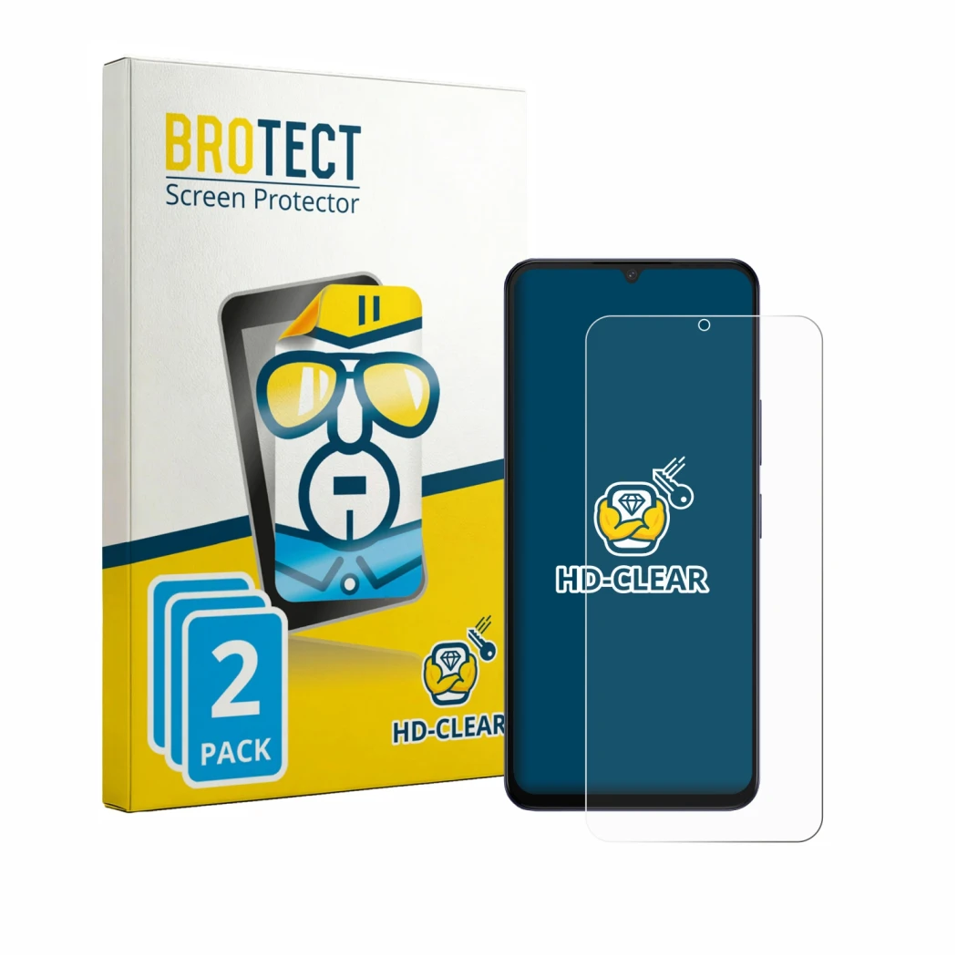 Parte frontale di una confezione del prodotto con il logo del marchio BROTECT. Accanto è raffigurato il dispositivo Itel Zeno