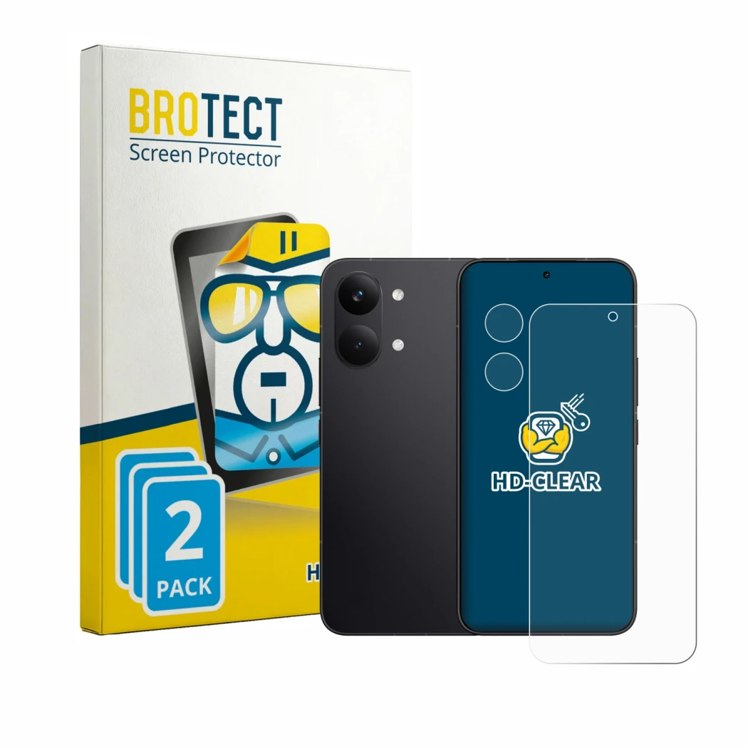 Parte frontale di una confezione del prodotto con il logo del marchio BROTECT. Accanto è raffigurato il dispositivo Xiaomi Poc