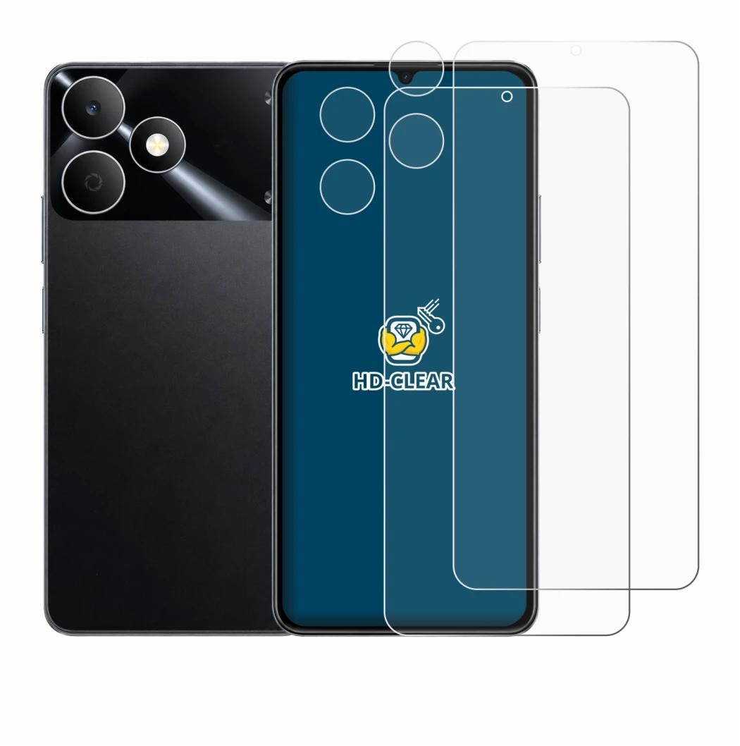 Immagine del dispositivo realme Note 80 (Fronte+Fotocamera) con un'ampia varietà di protezioni per lo schermo.