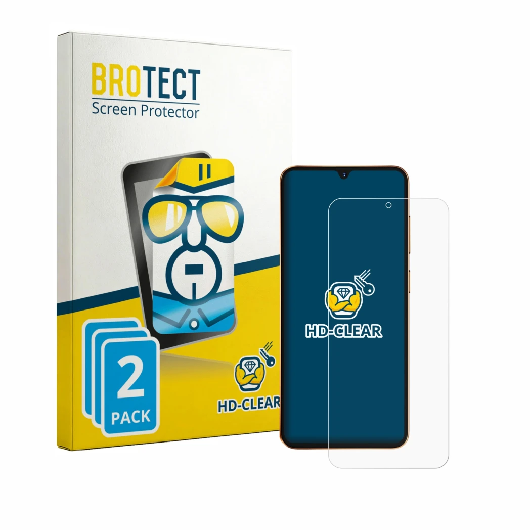 Parte frontale di una confezione del prodotto con il logo del marchio BROTECT. Accanto è raffigurato il dispositivo Hotwav A17
