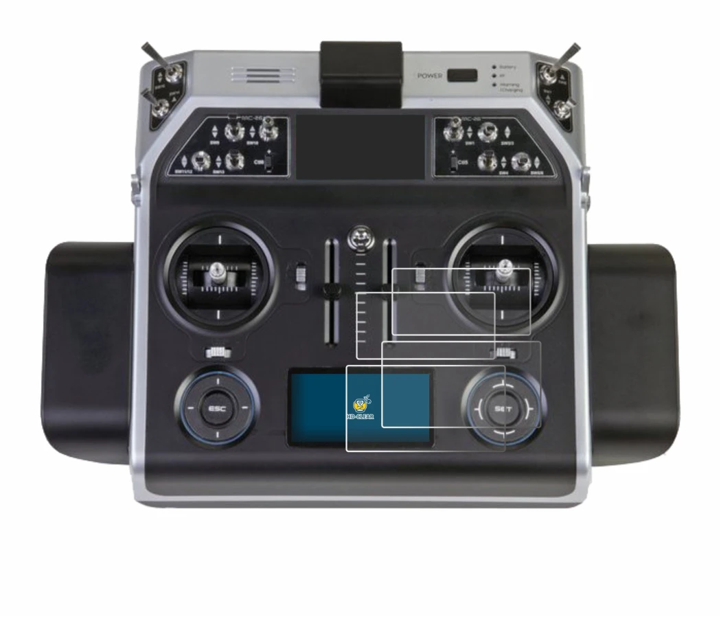 Immagine del dispositivo Graupner MC-26 HOTT con un'ampia varietà di protezioni per lo schermo.
