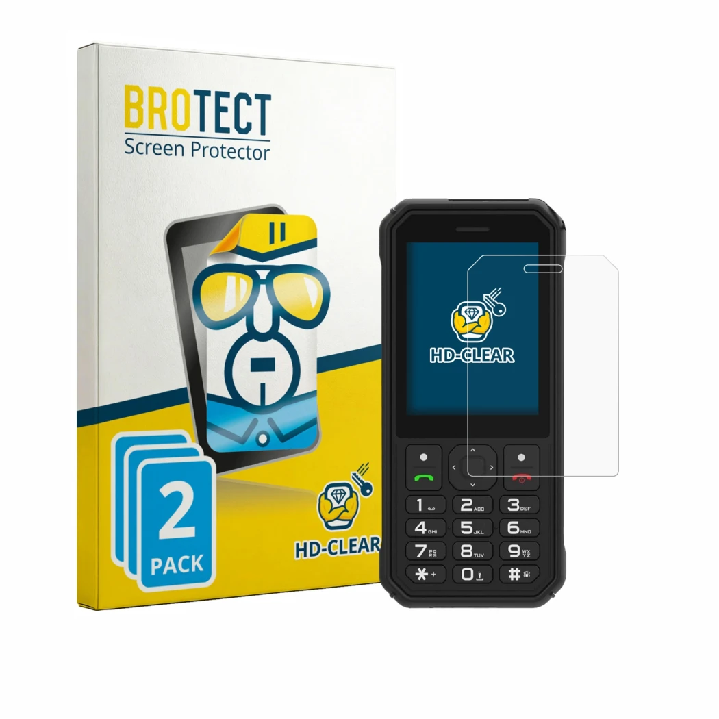 Parte frontale di una confezione del prodotto con il logo del marchio BROTECT. Accanto è raffigurato il dispositivo AGM M11 co