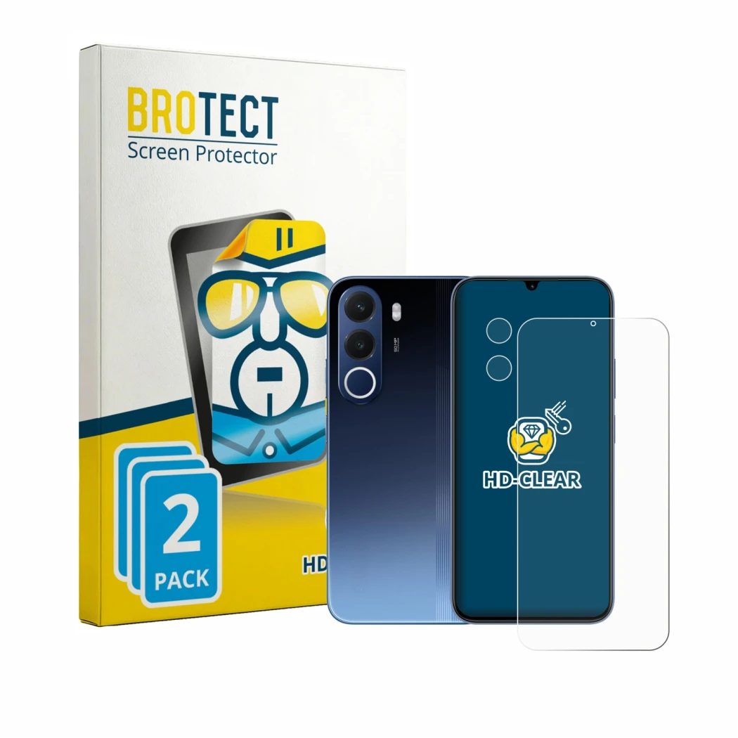 Parte frontale di una confezione del prodotto con il logo del marchio BROTECT. Accanto è raffigurato il dispositivo realme C10