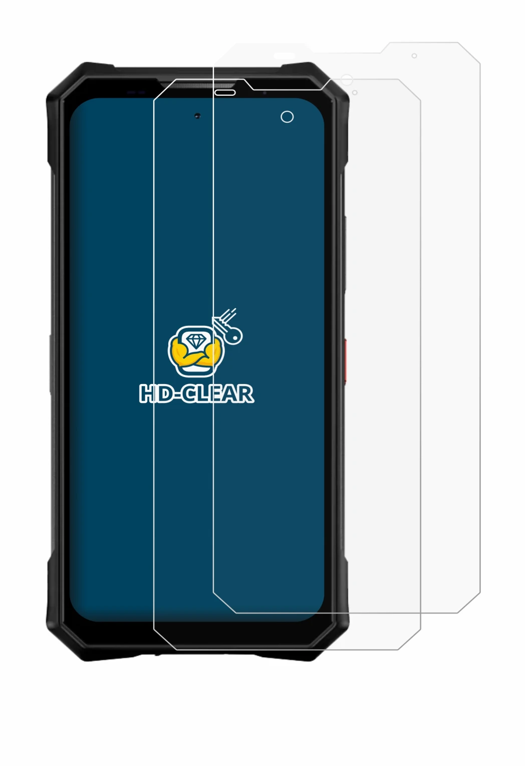 Immagine del dispositivo Doogee V50 con un'ampia varietà di protezioni per lo schermo.