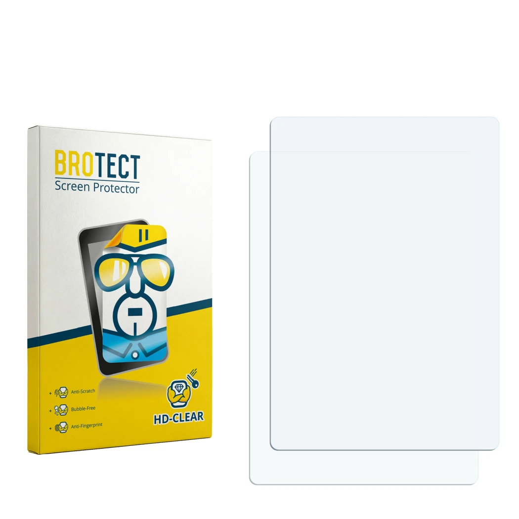 Parte frontale di una confezione del prodotto con il logo del marchio BROTECT. Accanto si trova la protezione per lo schermo c