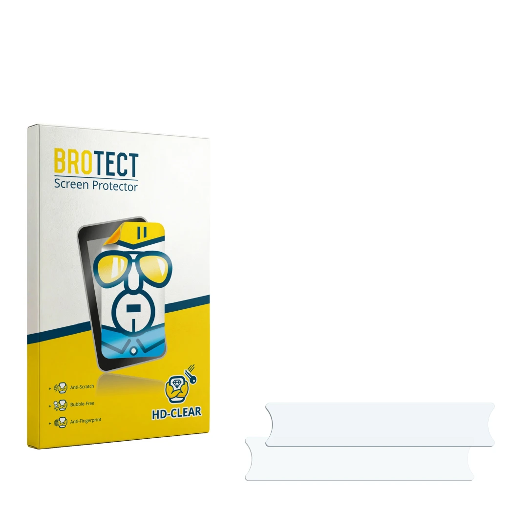 Parte frontale di una confezione del prodotto con il logo del marchio BROTECT. Accanto si trova la protezione per lo schermo c