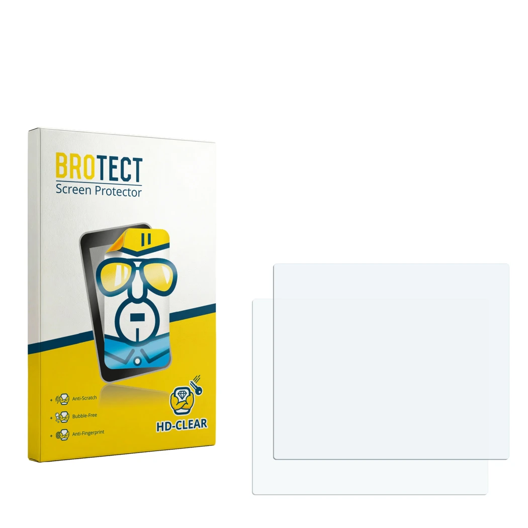 Parte frontale di una confezione del prodotto con il logo del marchio BROTECT. Accanto si trova la protezione per lo schermo c