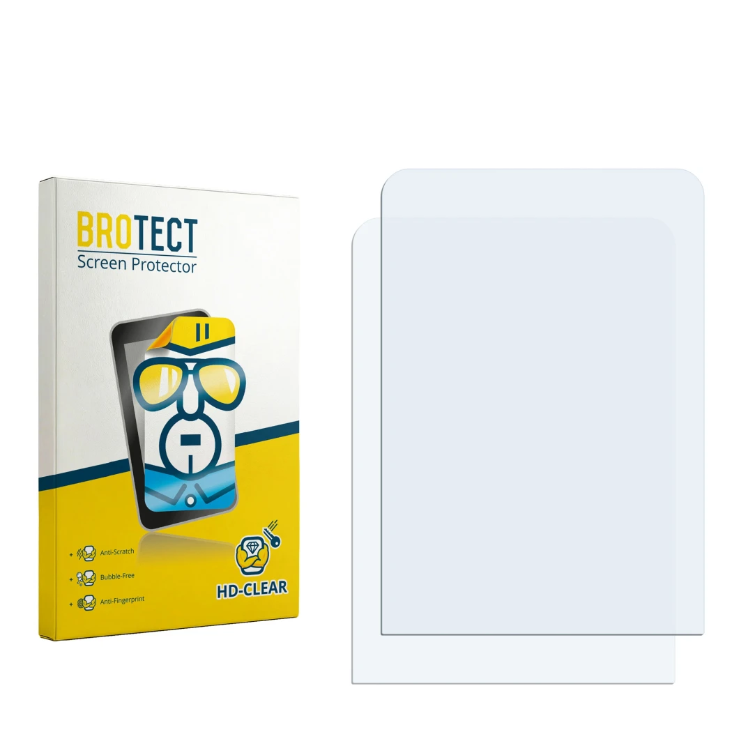 Parte frontale di una confezione del prodotto con il logo del marchio BROTECT. Accanto si trova la protezione per lo schermo c