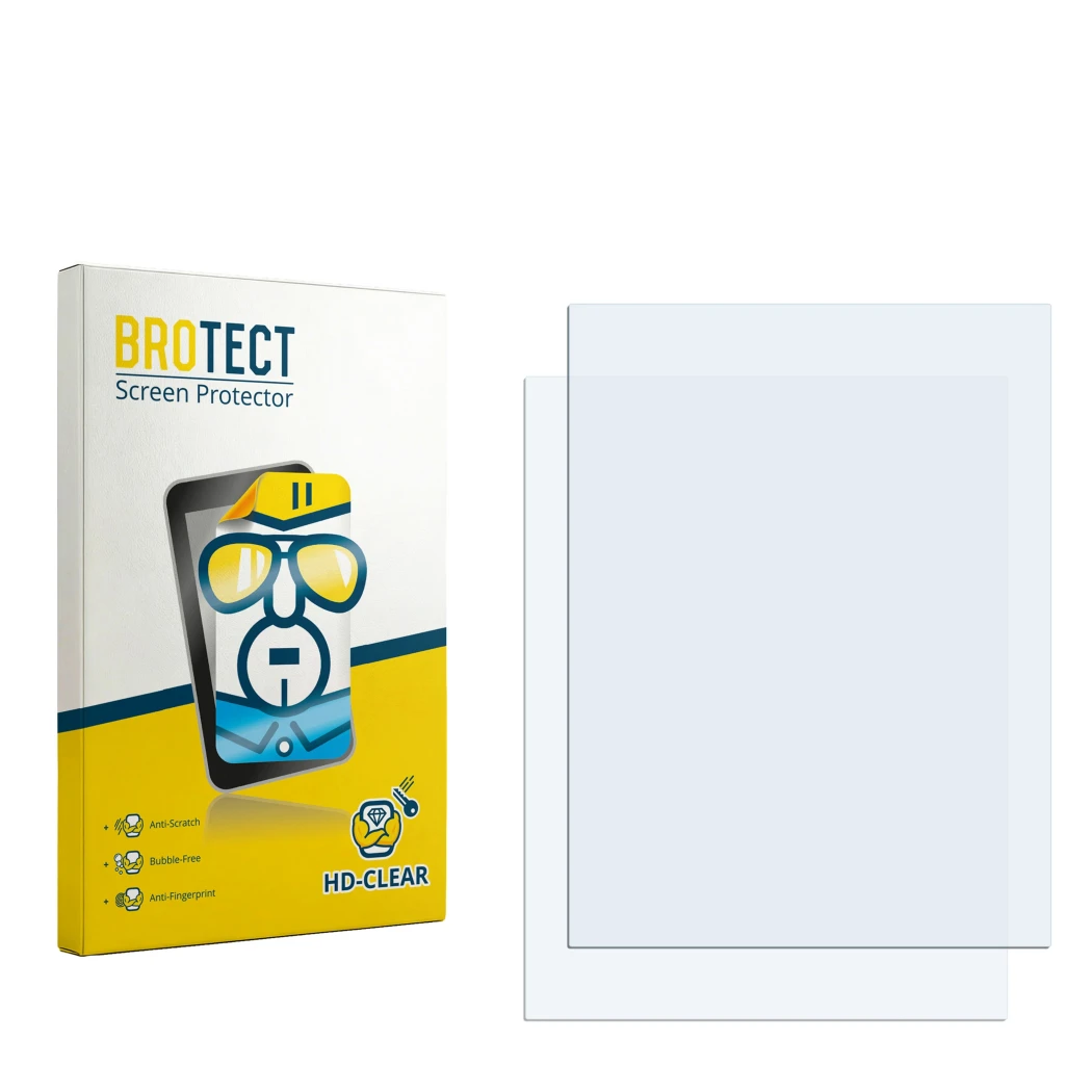 Parte frontale di una confezione del prodotto con il logo del marchio BROTECT. Accanto si trova la protezione per lo schermo c