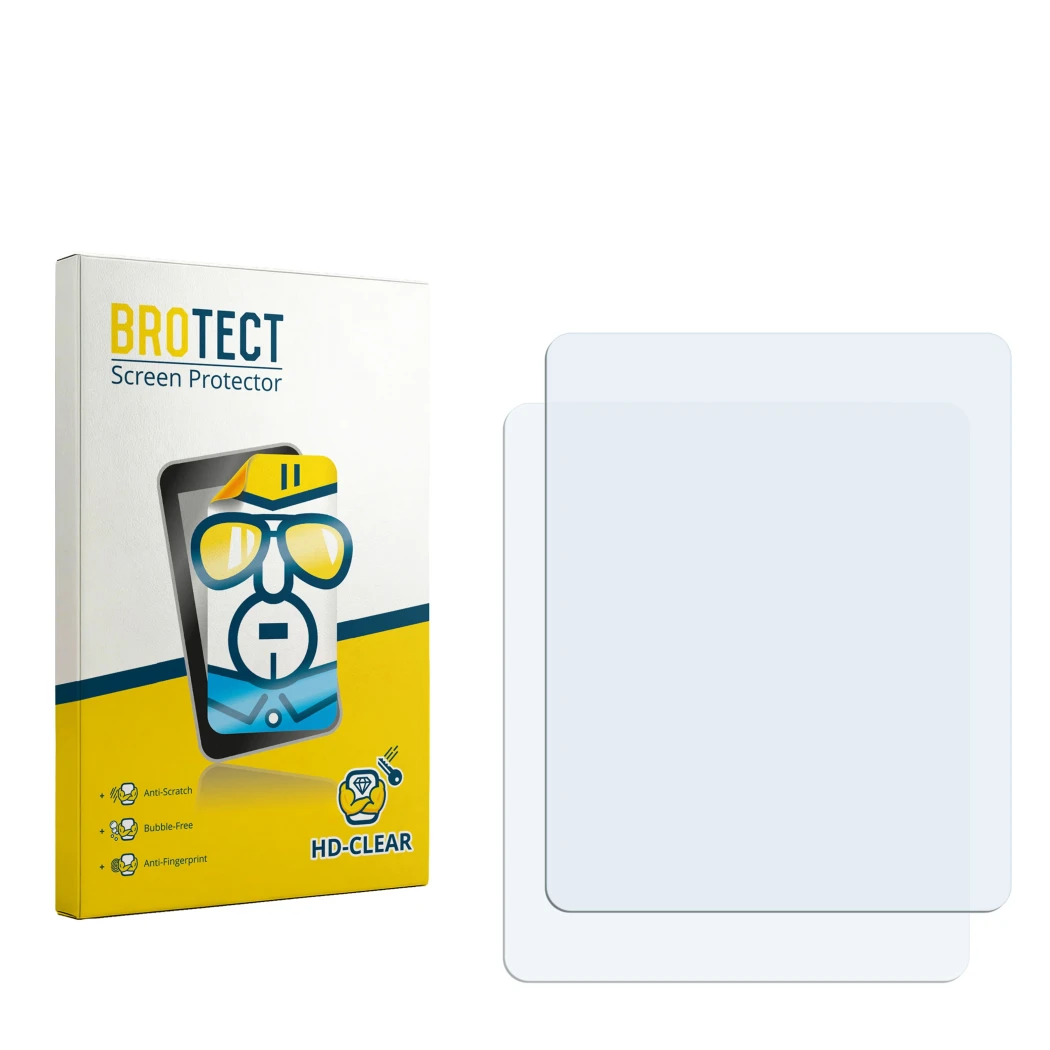 Parte frontale di una confezione del prodotto con il logo del marchio BROTECT. Accanto si trova la protezione per lo schermo c