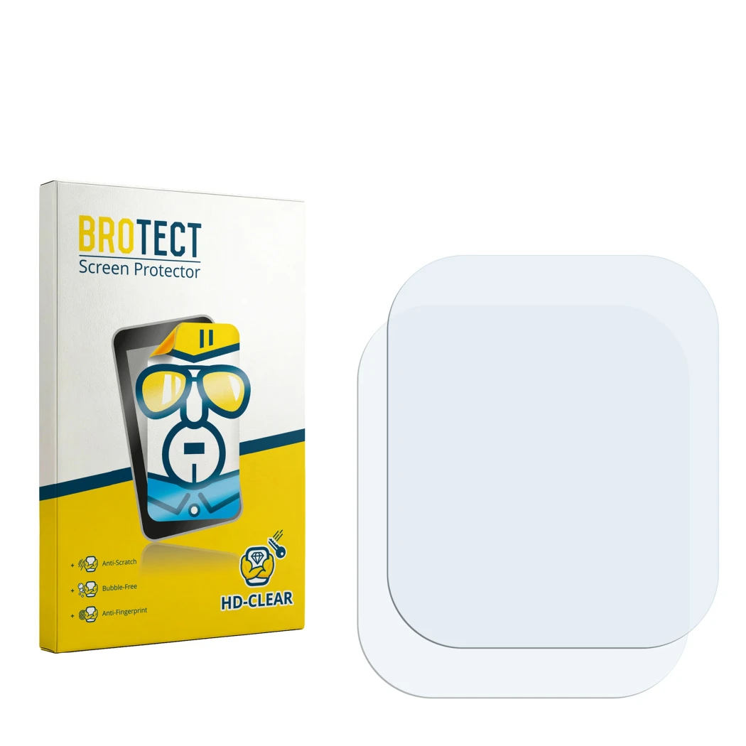 Parte frontale di una confezione del prodotto con il logo del marchio BROTECT. Accanto si trova la protezione per lo schermo c