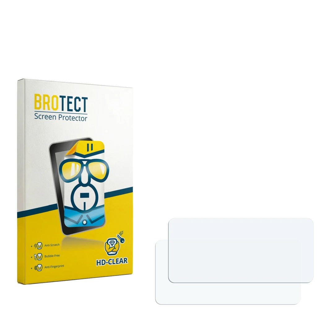 Parte frontale di una confezione del prodotto con il logo del marchio BROTECT. Accanto si trova la protezione per lo schermo c