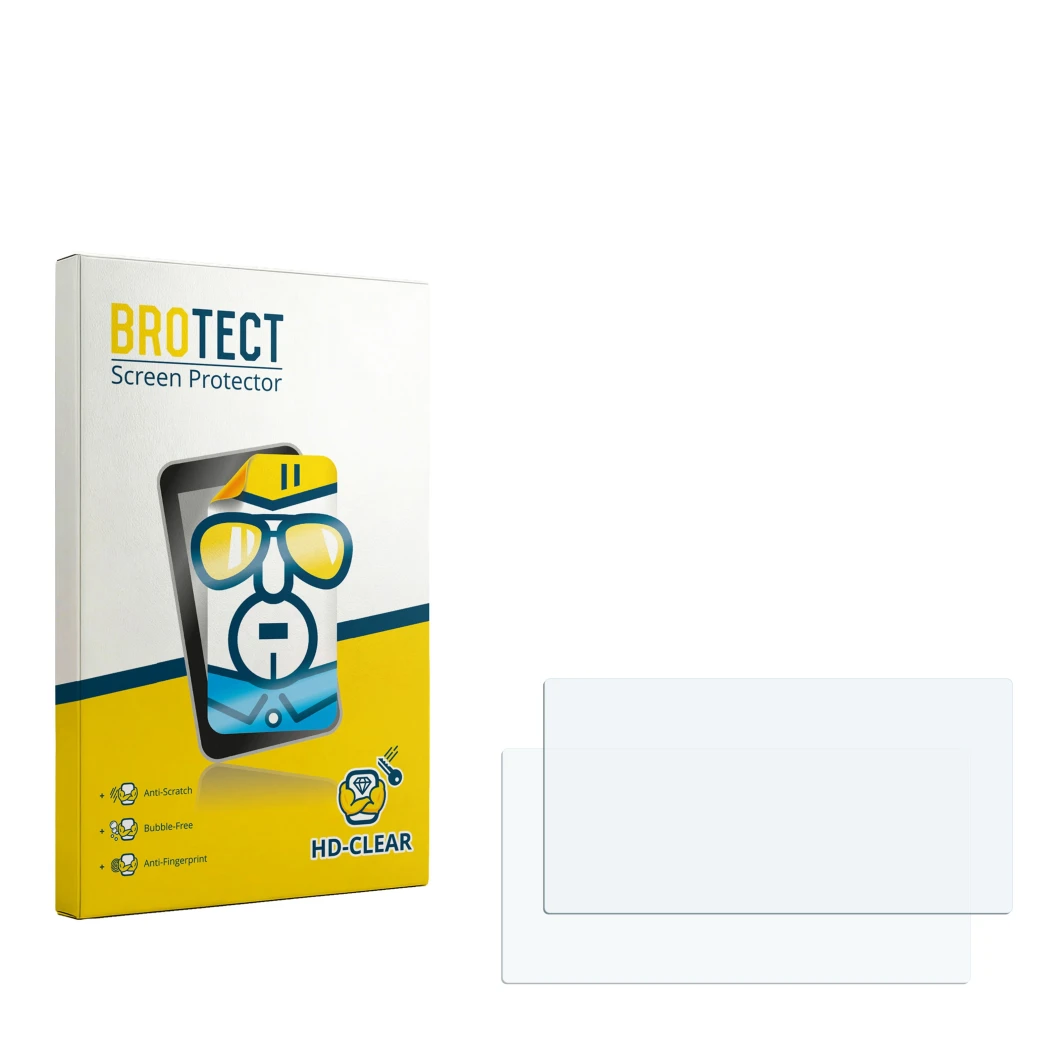 Parte frontale di una confezione del prodotto con il logo del marchio BROTECT. Accanto si trova la protezione per lo schermo c